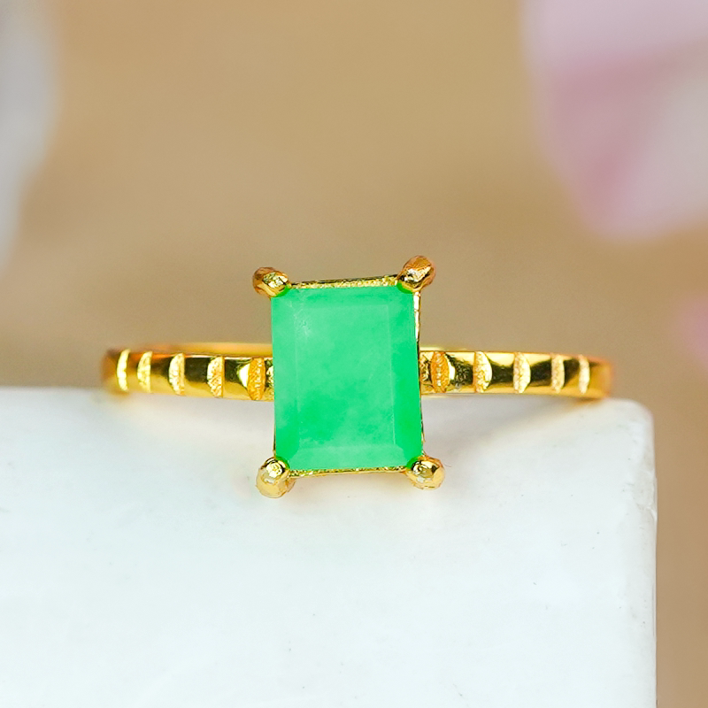 Valentine's Day gift, natural Burmese material A grade jade ring, silver inlaid, small Manyang green Wushi brand living ring