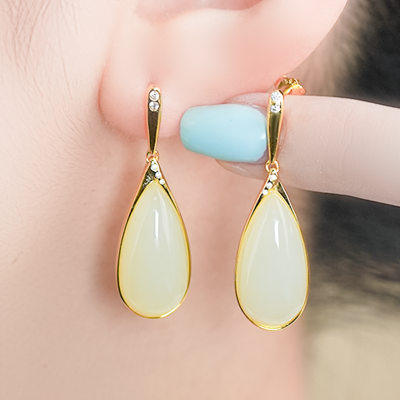 和田玉耳环银镶嵌时尚天然和田玉简约百搭白玉水滴蛋面耳钉耳扣,淘宝优惠券,粉丝福利购,淘宝优惠卷