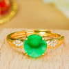 Silver inlaid natural jade ring A-grade fashionable light luxury ancient style women's full green jade green round brand living ring