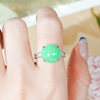 Silver inlaid natural Burmese jadeite ring, A-grade, elegant, simple, hollow, full of green sun, green egg-faced open ring