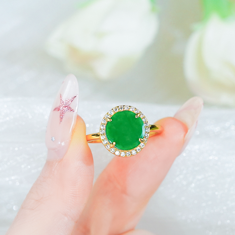 Valentine's Day gift, natural Burmese material A, jadeite silver inlaid with fashionable and exquisite green dragon stone jade medal ring