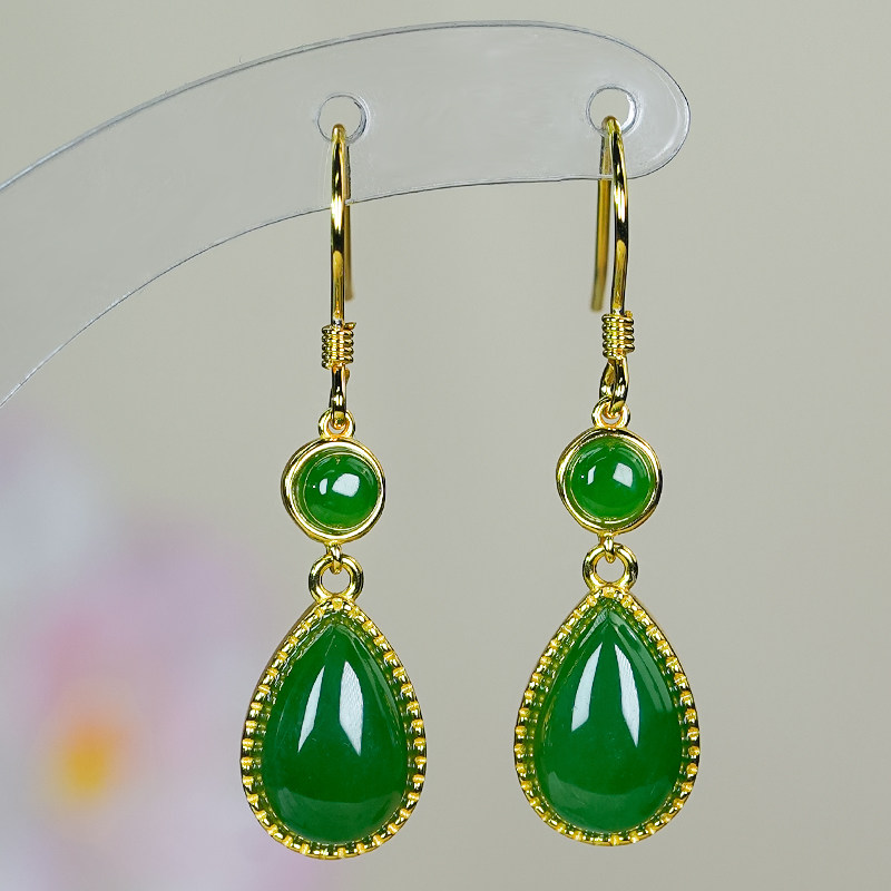 天然和田玉水滴蛋面耳环银镶嵌时尚简约长款碧玉耳钩款送老婆礼物,淘宝优惠券,粉丝福利购,淘宝优惠卷