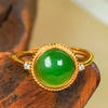 925 silver inlaid with natural Hetian jade apple green cabochon ring, fashionable, simple and compact