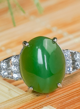 天然和田玉碧玉戒指银镶嵌简镶镂空小众首饰高级感猫眼蛋面活口戒