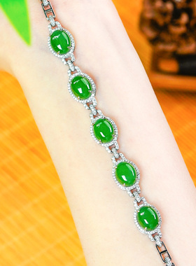 和田玉手链气质轻奢油润简镶天然和田玉碧玉银白色蛋面手链