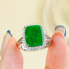 Silver inlaid natural A-quality jade ring A-quality square brand open ring