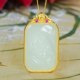 Natural Hetian jade white jade fine waxy bottom carved Buddha statue Ping An Wu Shi brand pendant