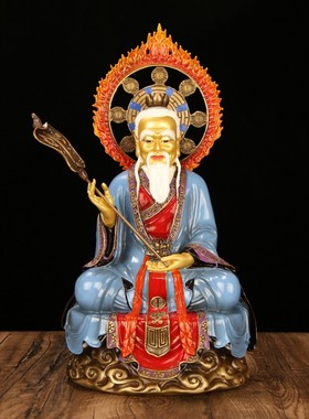 道家三清铜像摆件彩绘纯铜中式