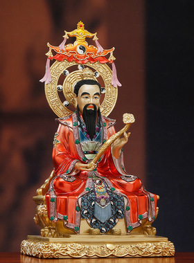 黄铜彩三清祖师 太上老君道德天尊元始天尊背光铜彩绘神像摆件