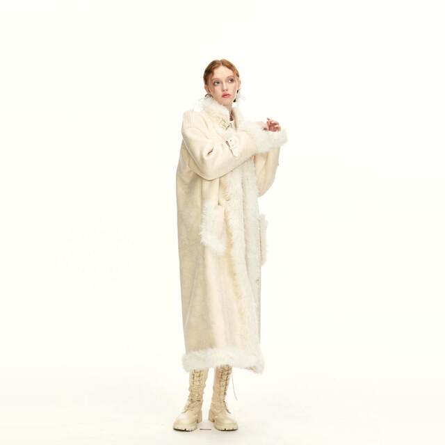 SUREENOUGH autumn and winter warm original mid-length fur all-in-one windbreaker jacket for women