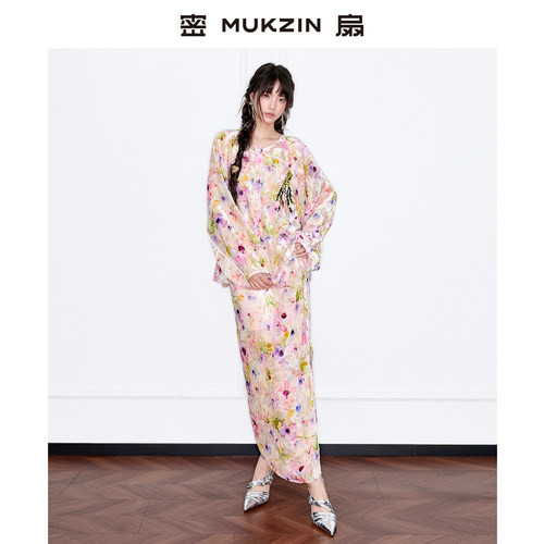 【黄龄同款】密扇2025秋季【桃花姬】新中式织金妆花丝绒疆绣套装 - 图3