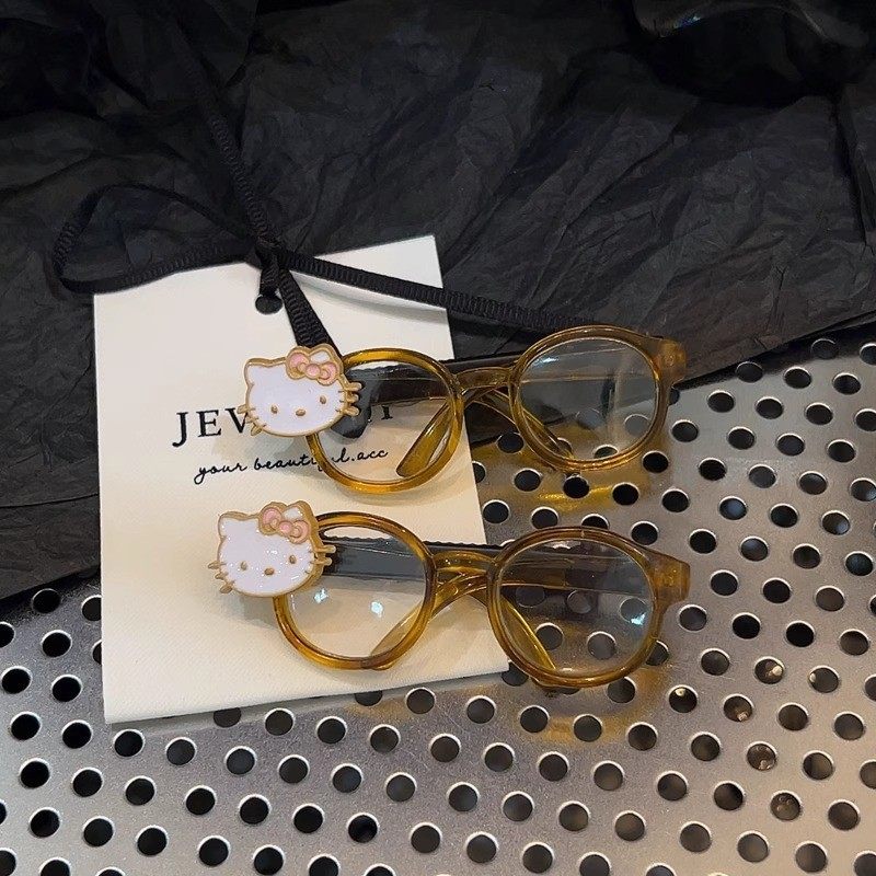 韩国东大门可爱卡通KT猫眼镜发夹经典豹纹茶色刘海夹侧边碎发夹子,淘宝优惠券,粉丝福利购,淘宝优惠卷