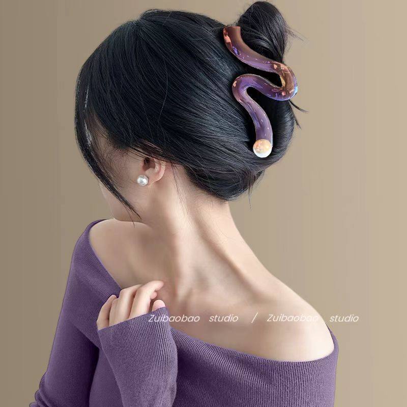 韩国设计师款人鱼姬梦幻波浪珍珠抓夹女大号大量多鲨鱼夹盘发头饰,淘宝优惠券,粉丝福利购,淘宝优惠卷
