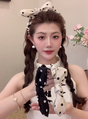 适合夏天的波点兔耳朵蝴蝶结发箍