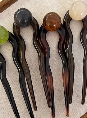 夏天清爽丸子头神器盘发u型发簪