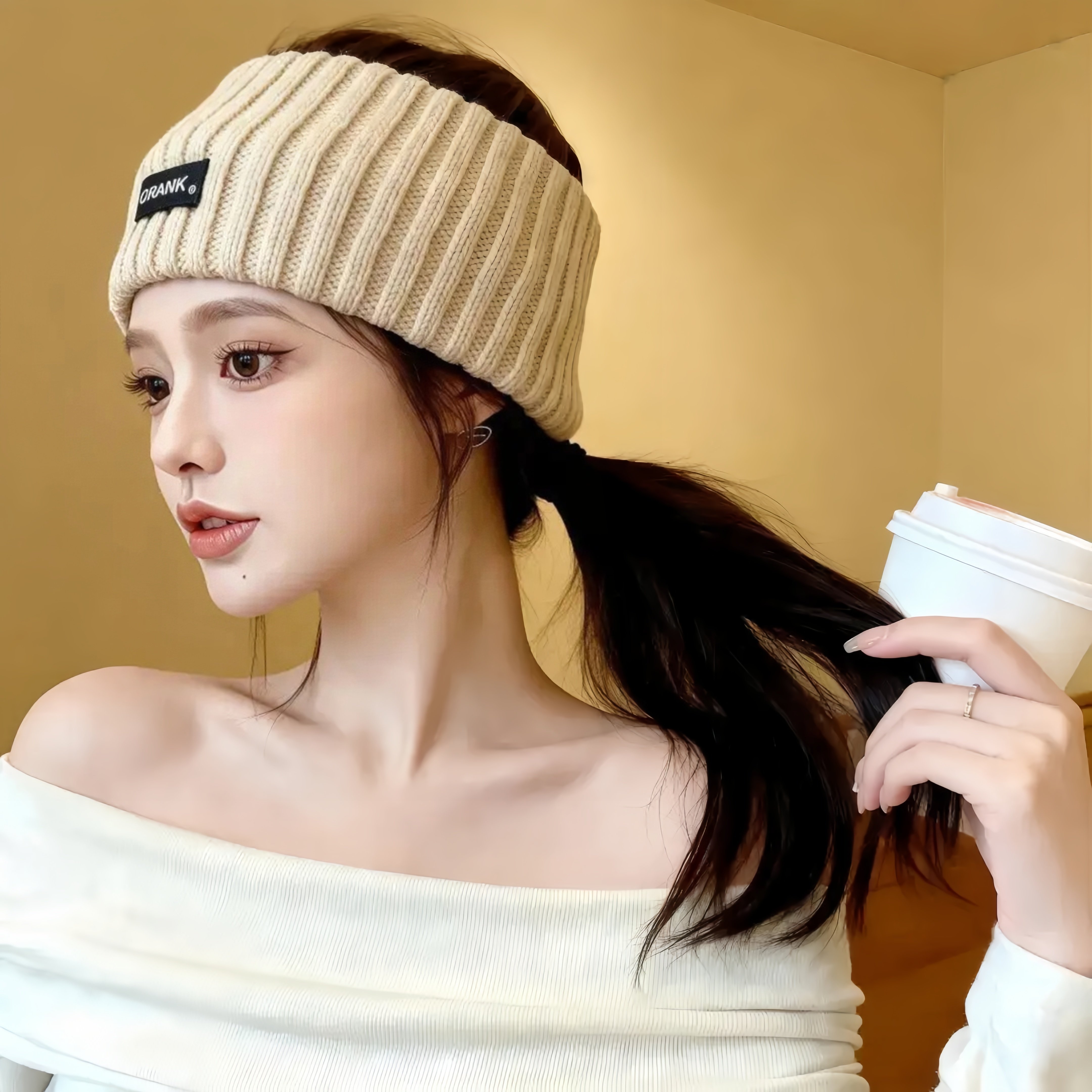 秋冬保暖护额护耳毛线针织头巾发带2025新款日常外戴头带发箍女款,淘宝优惠券,粉丝福利购,淘宝优惠卷