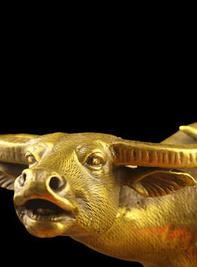 头牛老黄牛纯水牛办公室铜摆件生肖工艺品牛家居装饰礼品抬黄铜牛