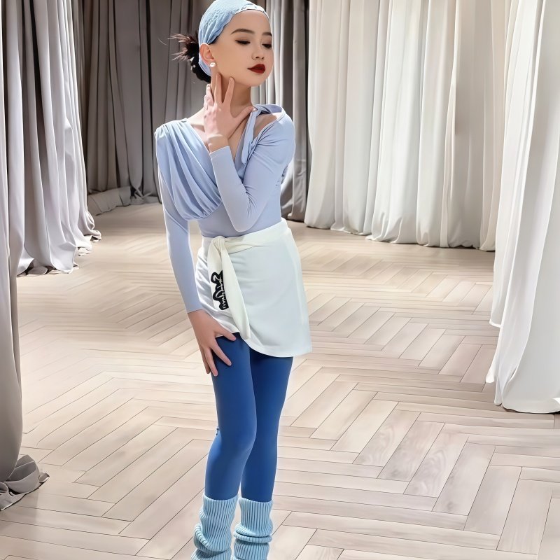 SQ同款拉丁舞服女童冬季新款长袖褶皱连体上衣百搭瑜伽运动裤套装,淘宝优惠券,粉丝福利购,淘宝优惠卷