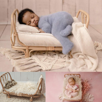 New Born Photography Prop Bed Handmade Baby Doll Bed Rattan