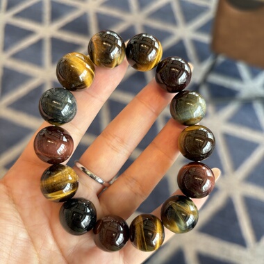 精品天然猫眼虎眼石手链 彩虎眼石男女款单圈水晶饰品礼物