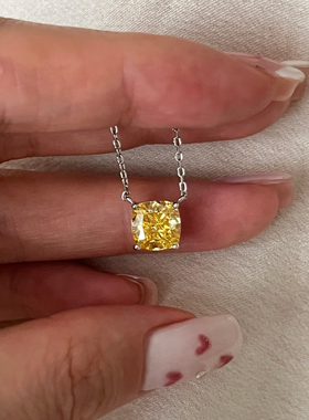 枕形招财黄钻项链通体S925纯银进口钻莫桑钻锁骨链简约高级吊坠