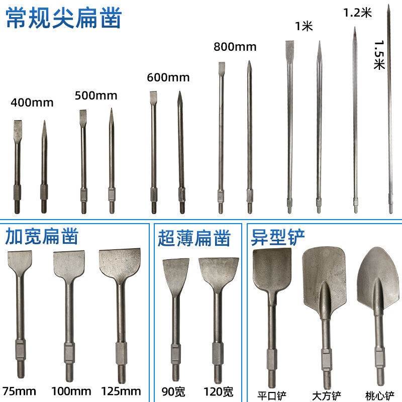 电搞锤凿头冲击钻头合金电镐65A扁凿子尖扁镐钎六角电锤加长镐头 - 图1