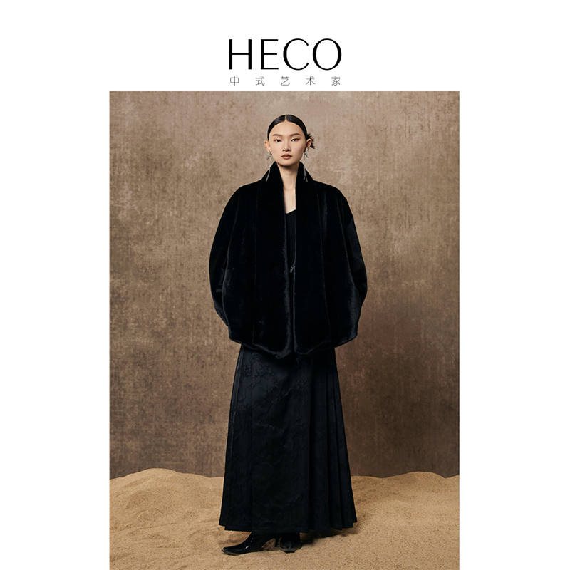 HECO【冬日初语】新中式高级感貂绒冬季保暖白色毛呢斜襟外套女