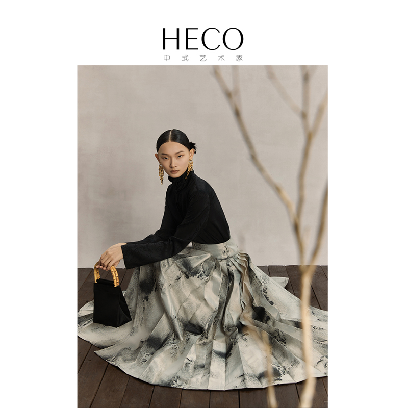 HECO【澜阔海】新中式国风马面裙女2024新款设计感高腰A字半身裙 - 图0
