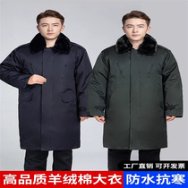 Military cotton big clothes mens medium long winter thickened cold storage anti-cold working clothes sheep plush labor and cotton padded jacket security great coat