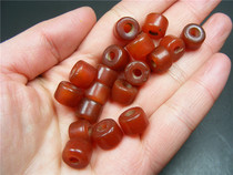 Centuries-old red tangle of old red silk agate medium-sized straight-cylinder-shaped lezi beads