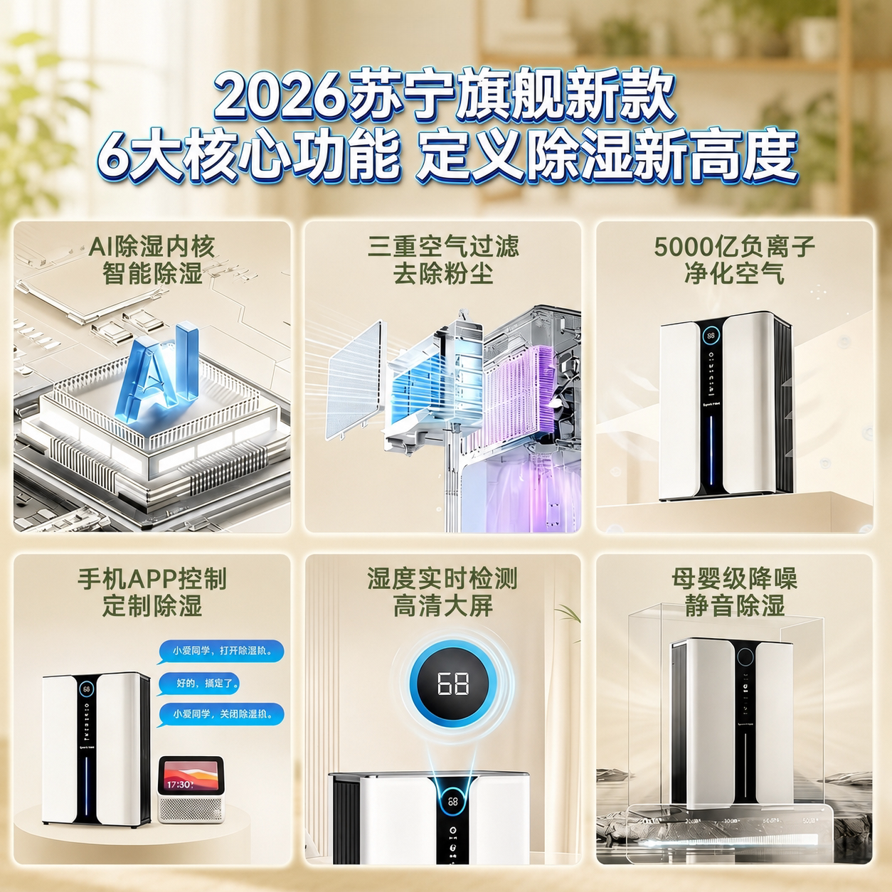 苏宁宜品除湿机家用轻音吸湿器室内小型抽湿机回南天防潮去湿神器