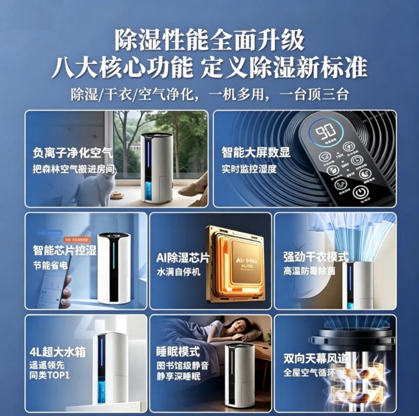 【政府补贴15%】除湿机家用静音吸湿小型新卧室内抽湿迷你吸湿器
