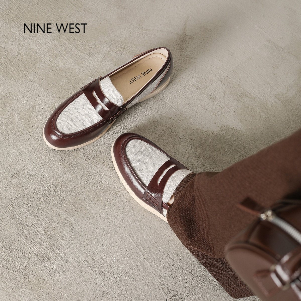 奥莱专供Nine West/玖熙英伦风乐福鞋女通勤百搭一脚蹬撞色豆豆鞋,淘宝优惠券,粉丝福利购,淘宝优惠卷