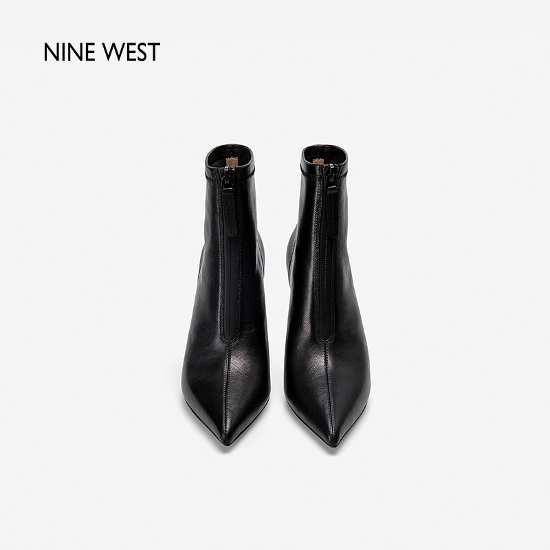 Nine West/玖熙短靴女高跟2023年秋冬新款细跟前拉链复古简约靴子