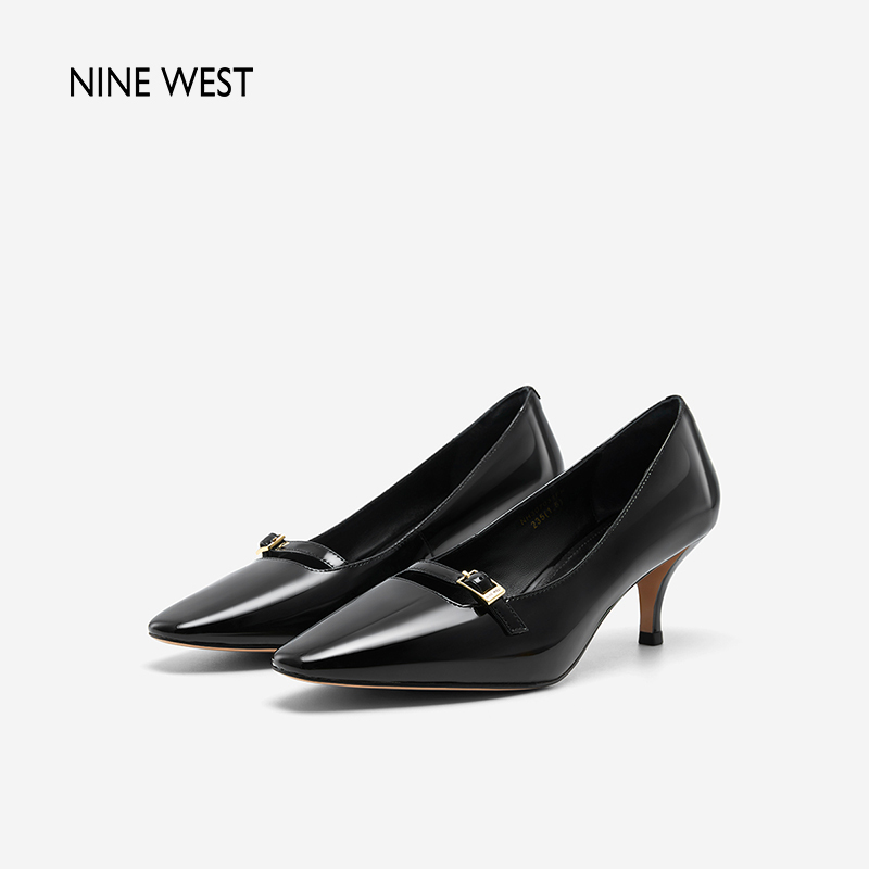 Nine West/玖熙2024年春季新款高跟鞋女小方头漆皮细跟单鞋女优雅