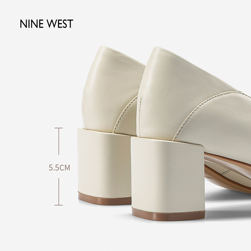 Nine West/玖熙2024年春季新款玛丽珍鞋羊皮圆头粗跟高跟鞋小皮鞋 - 图2