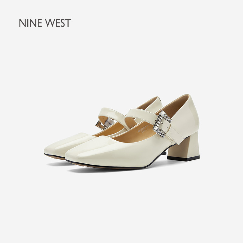 奥莱专供Nine West/玖熙2025年玛丽珍鞋女方头一字扣带粗跟单鞋女,淘宝优惠券,粉丝福利购,淘宝优惠卷