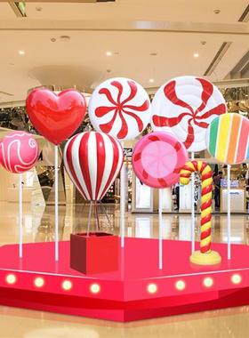 户外新款热气球棒棒糖果玻璃钢雕塑商超美陈婚庆节日橱窗装饰摆件