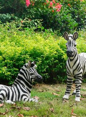 仿真动物落地摆件大型是滴公园装饰斑马雕塑庭院商场玻璃钢工艺品