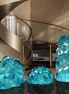 售楼部大厅玄关透明树脂石头雕塑景观假山落地摆件别墅庭院装饰品