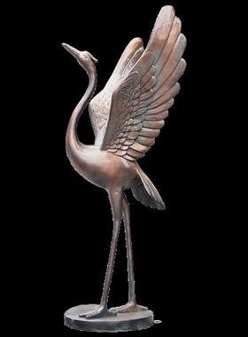 中式彷铜仙鹤雕塑摆件水池现代庭院园林景观装饰品大型玻璃钢模型