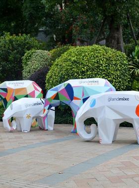 简约大象玻璃钢雕塑工艺品户外动物公园网红打卡景区坐凳相框摆件