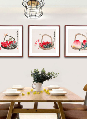 国画斗方形柿子挂画客厅装饰画酒店餐厅壁画齐白石字画硕果累累