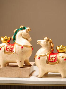 陶瓷马上有钱摆件新中式客厅电视柜玄关办公室装饰品开业乔迁礼品