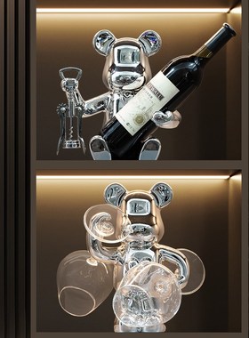 速发酒创装饰品摆件熊红酒架轻奢高档柜意客厅餐居餐桌家边柜