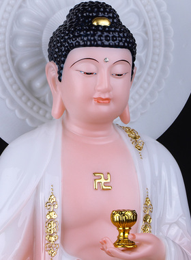 速发彩釉汉白玉西方三圣阿弥陀佛观音菩萨大背至菩萨佛像供摆奉件