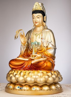 速发汉白玉观音家用南海观世音菩萨坐莲佛善金童玉像财童子摆件