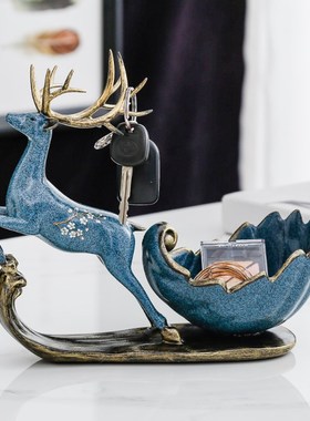 速发创意鹿礼装放门口玄关鞋柜收纳盒轻奢中式件饰品乔迁摆物