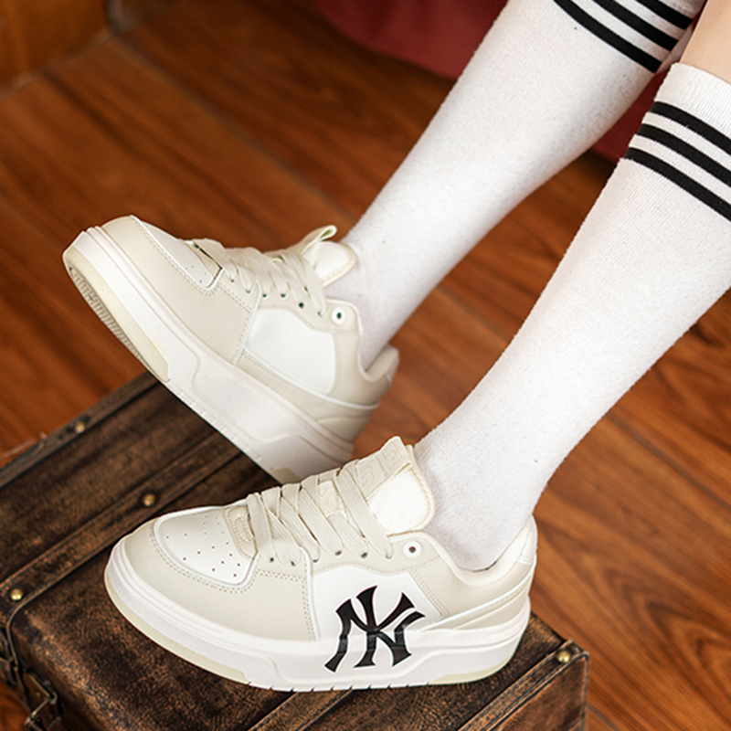 MLB板鞋男鞋女鞋24夏季新款运动鞋象牙白色NY标休闲鞋情侣厚底鞋