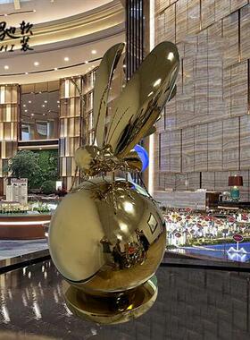 酒店大堂雕塑发光工艺品售楼处水景会所不锈钢蜜蜂摆件大厅软装饰
